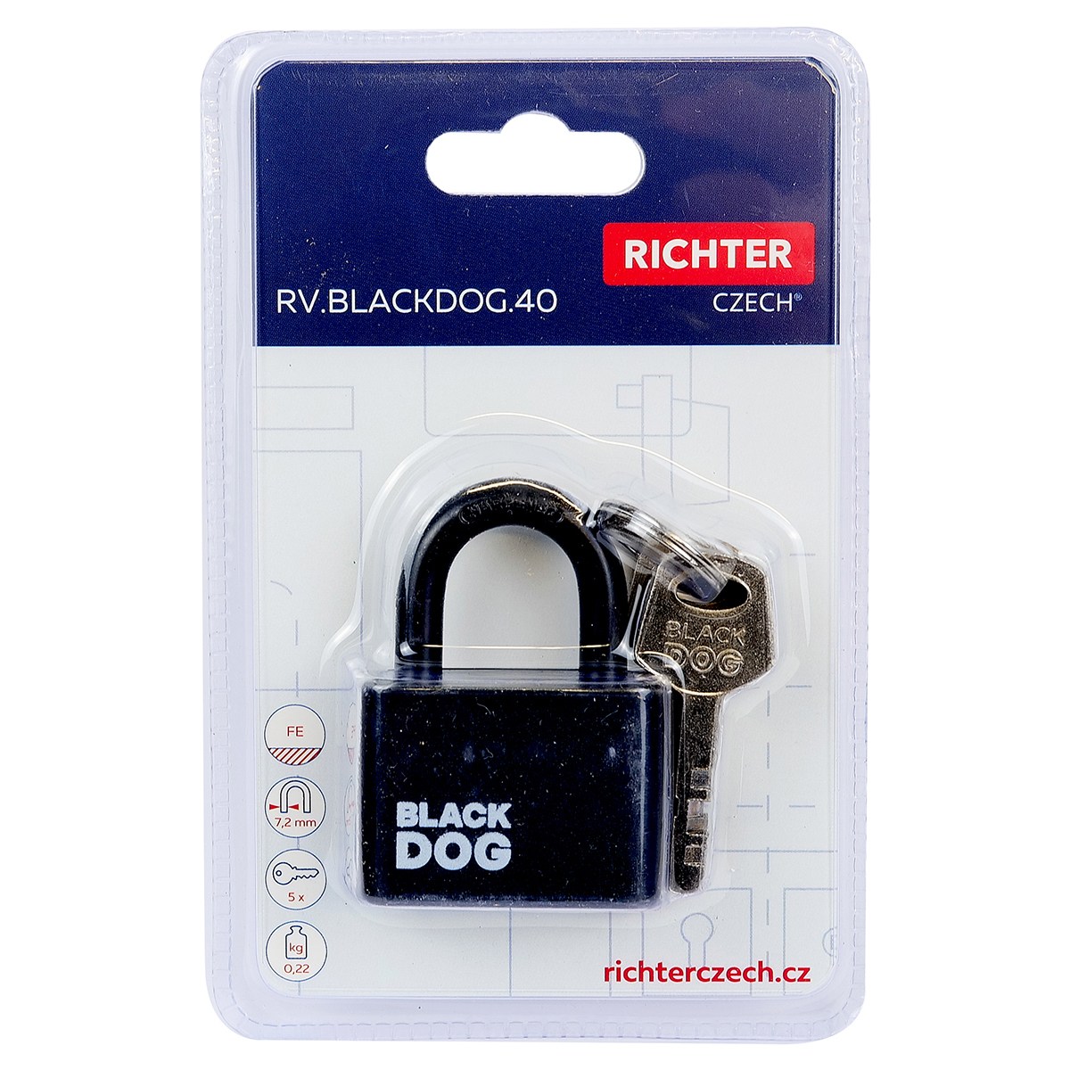 ocelový visací zámek RV.BLACKDOG.40